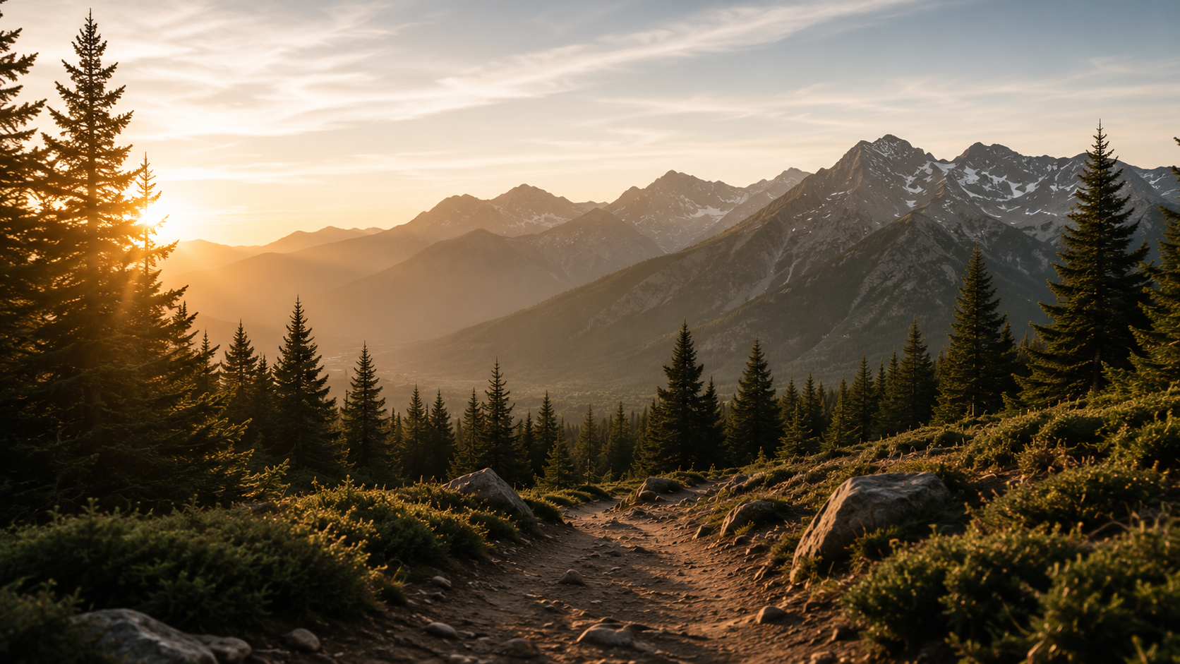 Mountain trail at sunrise